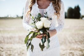 Wedding Dress and Simple Small Bouquet